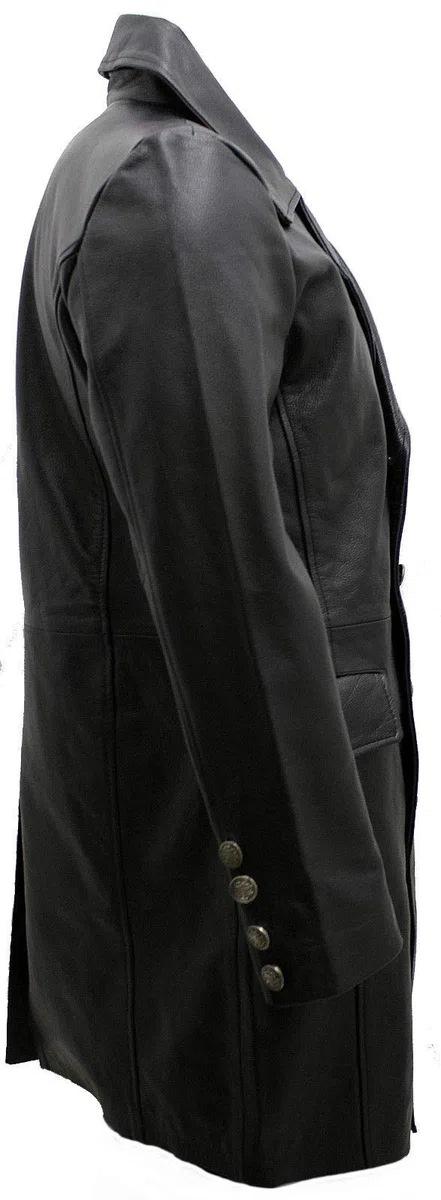 Infinity Hommes Général Longue Noir Manteau de Cuir Naval Allemand