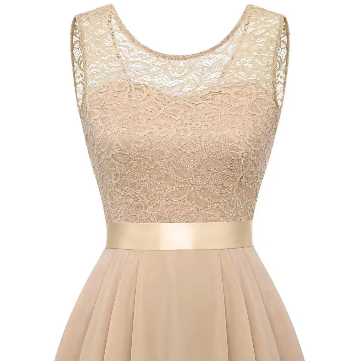 Robe de Cocktail Femme Longue Robes Soirée en Dentelle Mousseline de Soie Robes Chic Elégant sans Manches Sexy Robe Asymétrique