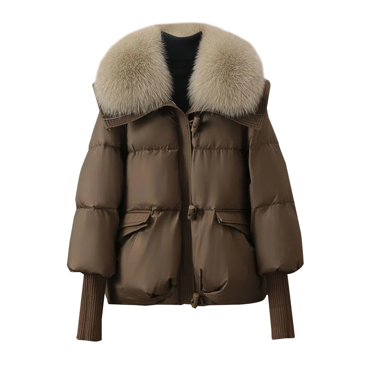 Veste thermique pour femme - Col bouffant - Parka ample - Chaude - Veste de neige épaisse - Poche zippée - Faux vêtement d'extérieur pour femme