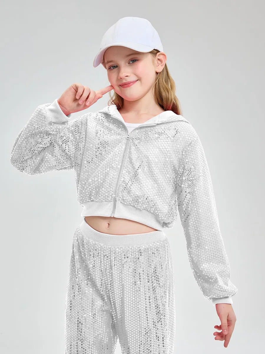 LOLANTA Enfant Costume de Danse Hip Hop à Paillettes Vêtements de Street Dance Ensemble Veste-pantalon