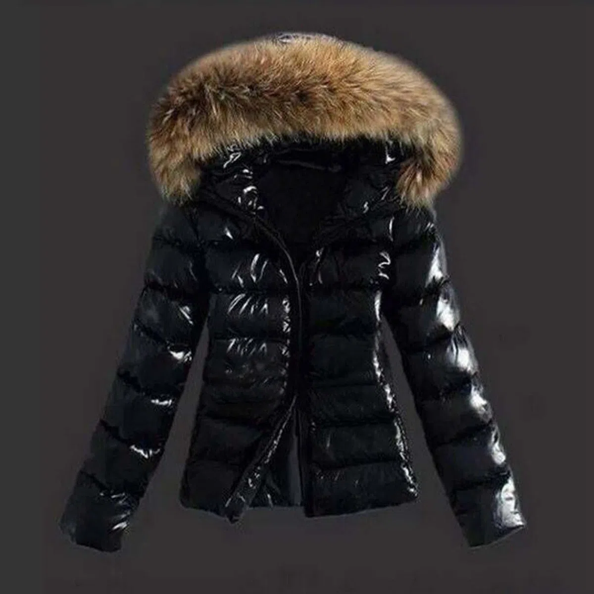 Manteau D'hiver - Doudoune Brillante pour Femme - Veste d'hiver Courte - Veste Matelassée - Vêtement D'extérieur pour Femme - Manteau D'hiver en Duvet avec col en Fausse Fourrure
