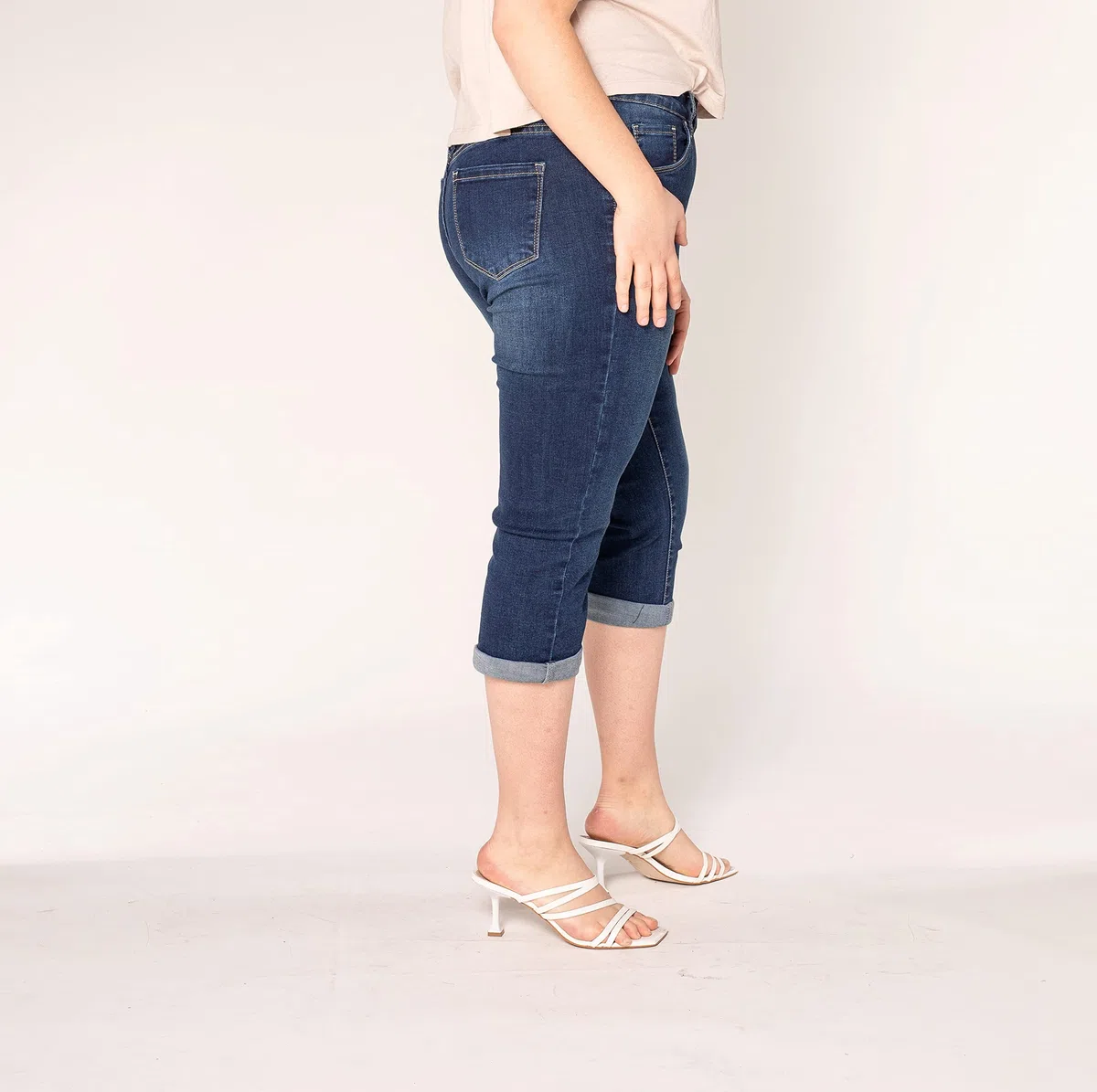 Nina Carter P200 Jean Capri Femme Grande Taille Stretch Taille Haute Jean 3/4 Style Décontracté Usé Pantacourt d'Été Élastique