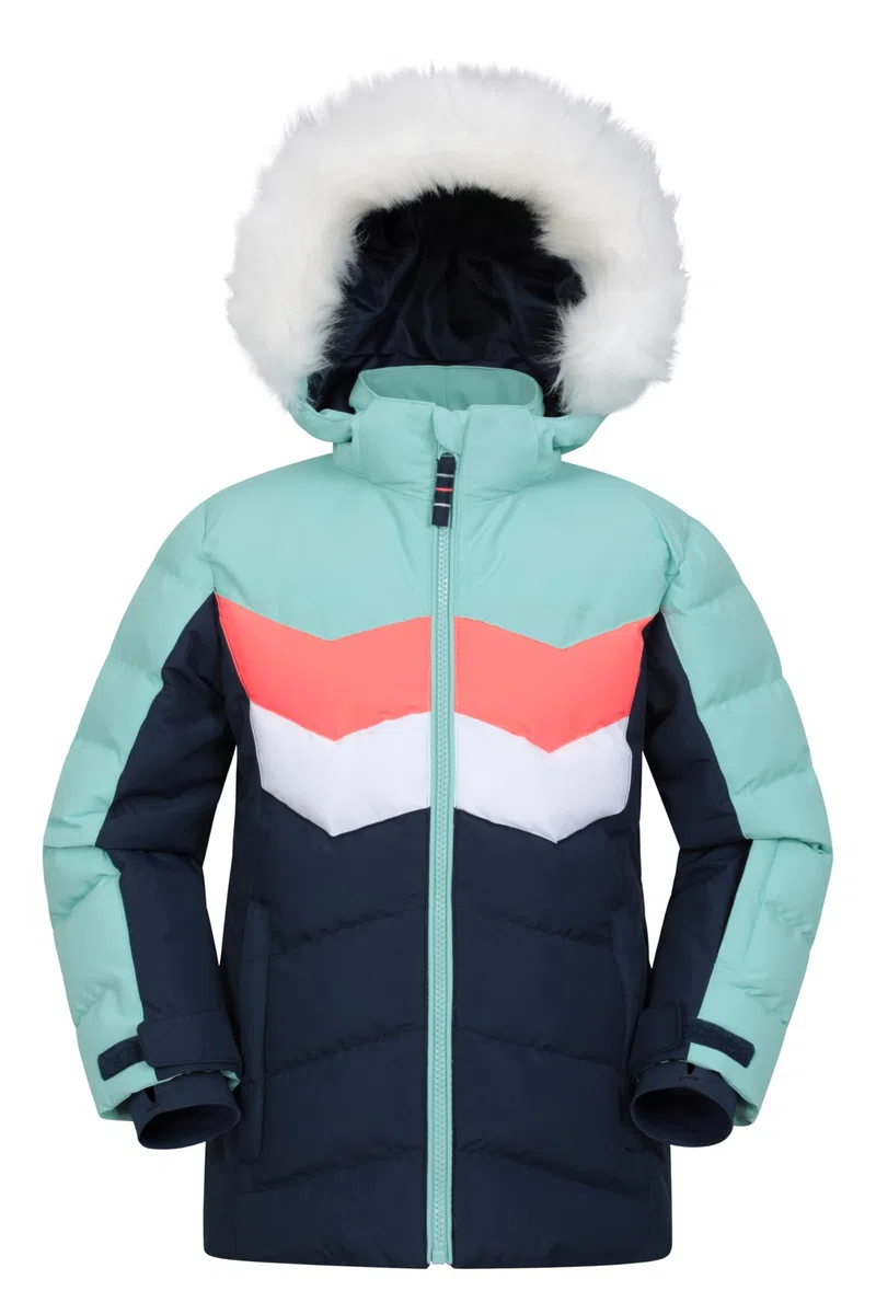 Mountain Warehouse Veste de Ski rembourrée Arctic pour Enfant - Résistante à l'eau, Jupe Pare-Neige intégrée, Isolation en Microfibre, Capuche détachable, Hiver