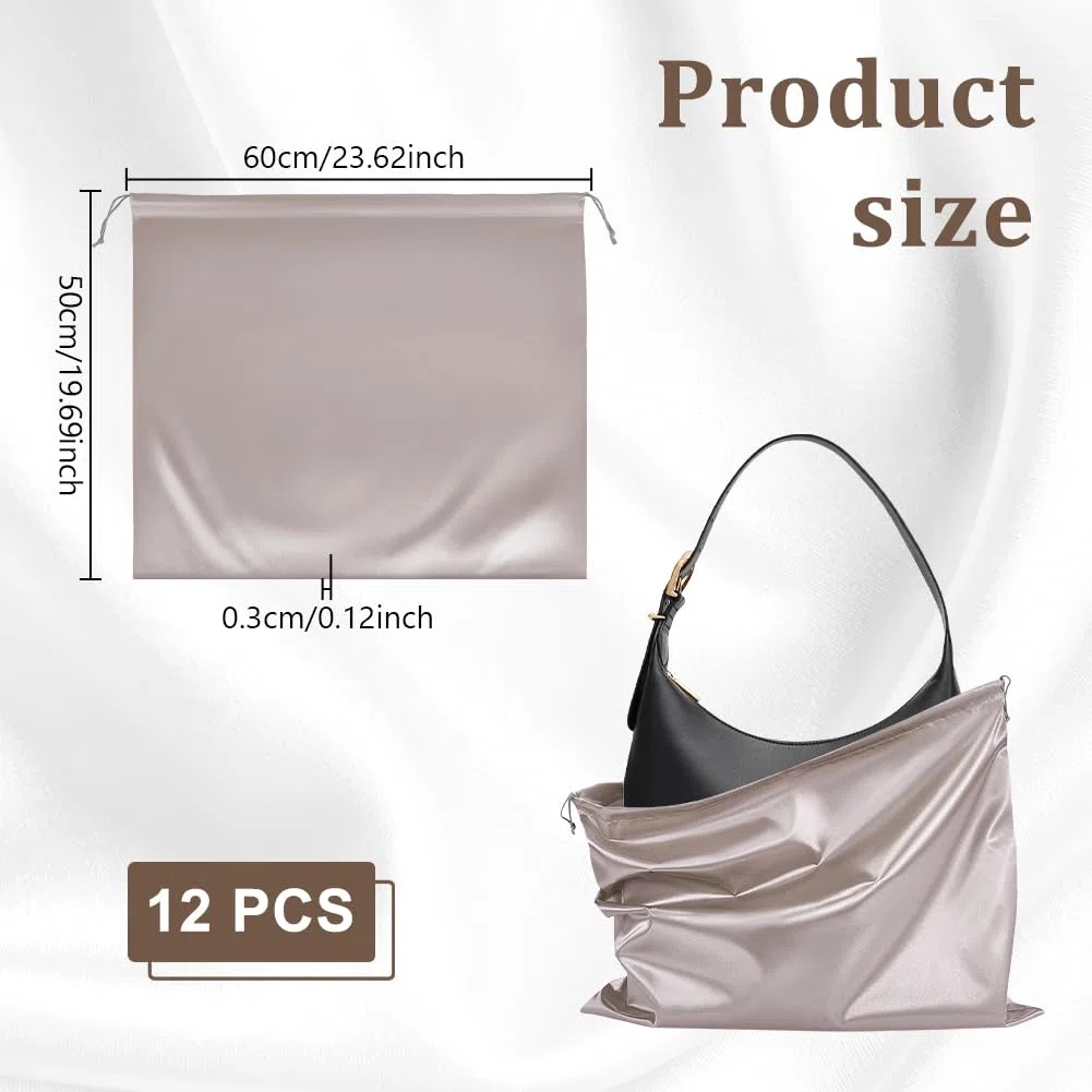 NBEADS 12 Pcs Sac à Poussière pour Sacs à Main, 50x60x0.3cm Sacs de Rangement en Tissu Satiné Pochettes à Cordon de Serrage Sacs de Voyage en Tissu pour Sacs à Main Chaussures Bottes Gris Clair