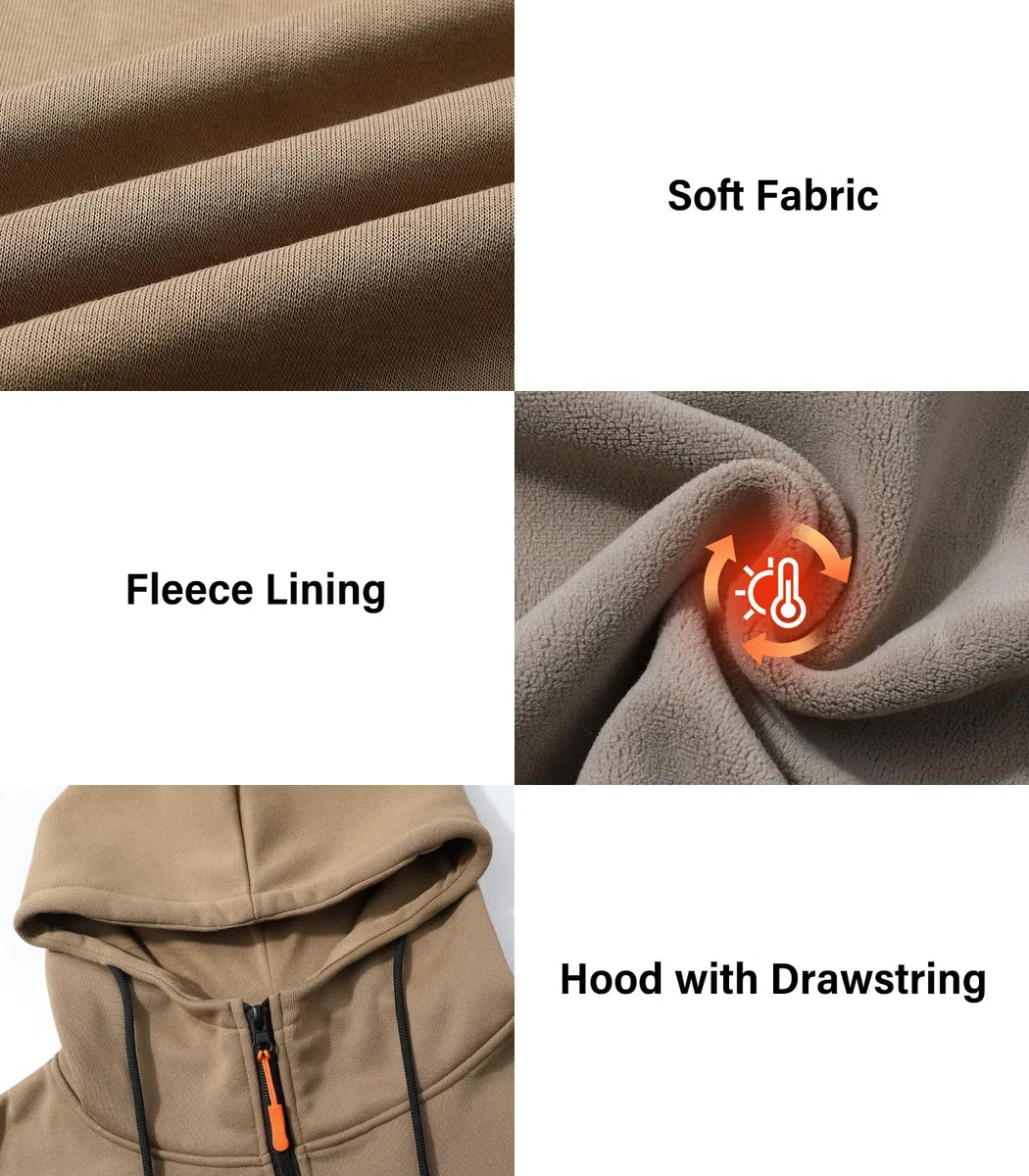 Homme Sweat à Capuche en Polaire avec Fermeture Éclair Pull Chaud Sweatshirt Casual avec Poche Automne Hiver