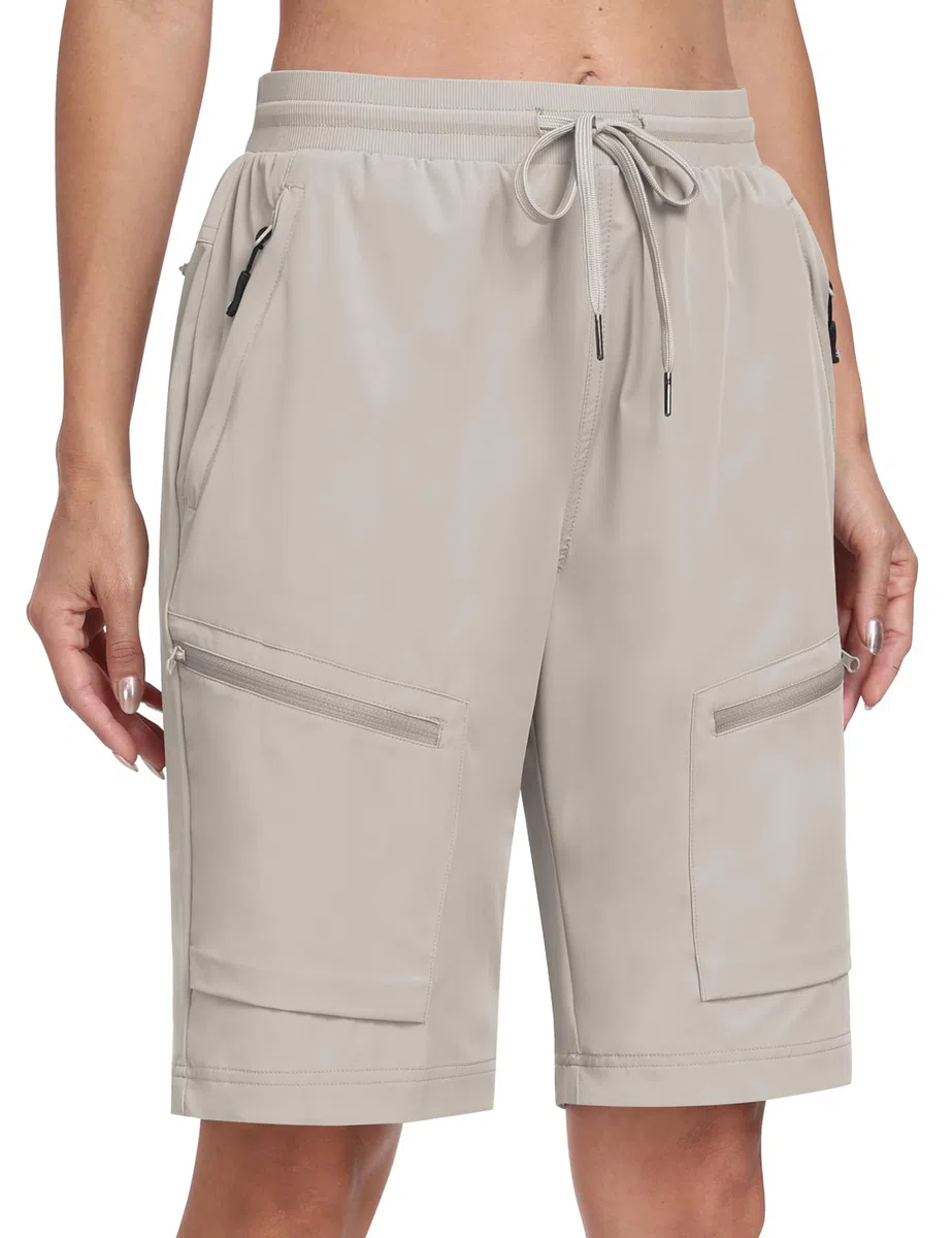 MoFiz Short Cargo Femme Bermuda d'extérieur Randonnée d'été Léger Pantalon Court à Séchage Rapide avec Cinq Poches Zippées
