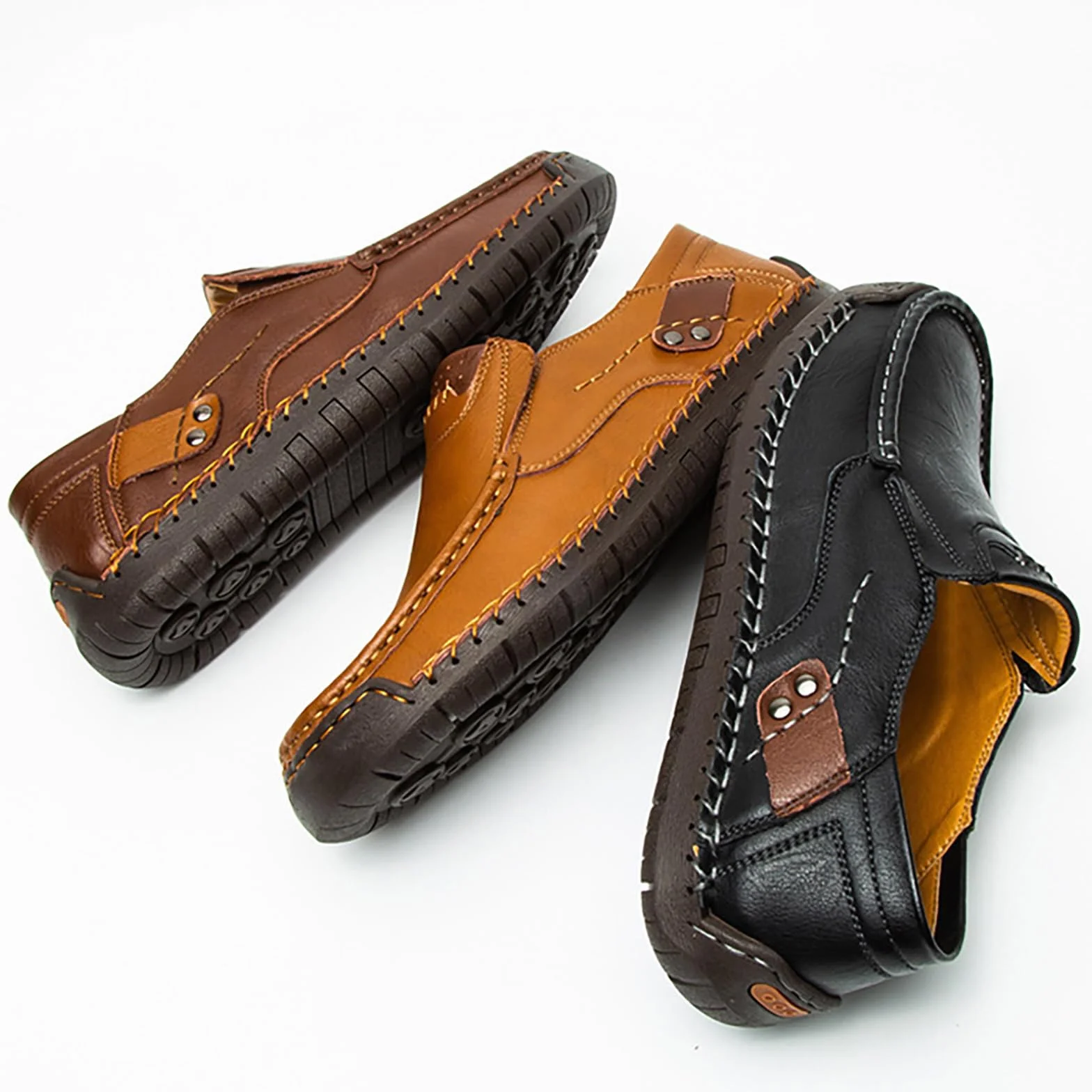 Mocassins en cuir pour homme - Chaussures basses à enfiler - Baskets d'été légères et confortables - Respirantes - Chaussures habillées décontractées à semelle souple