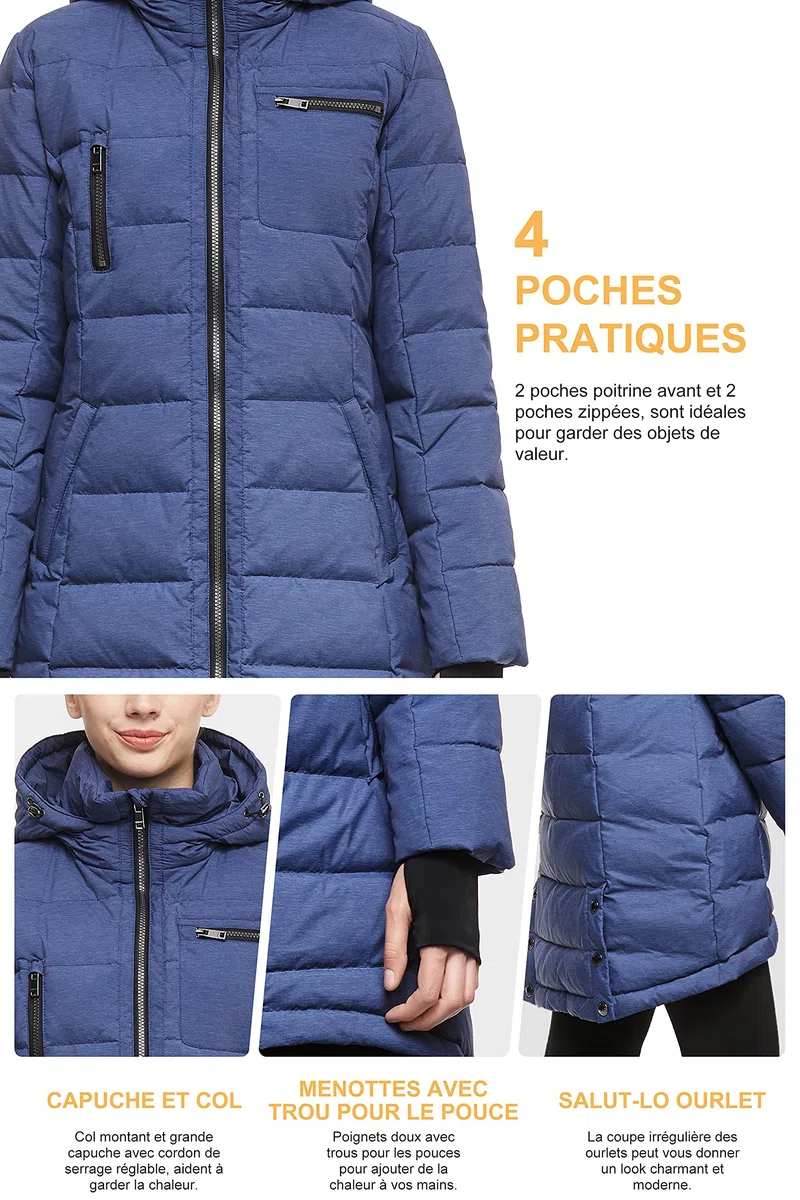 Orolay Doudoune d'hiver matelassée pour femme - Manteau chaud à capuche - Coupe ajustée