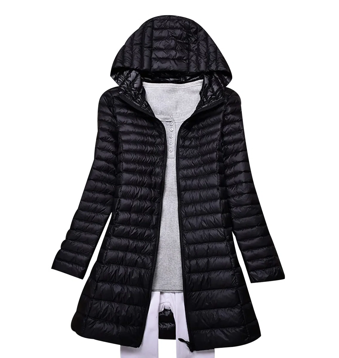 Doudoune Longue Légère Femme Doudoune Legere Femme Long Capuche Fine Hiver Puffer Jacket Veste Matelassée Blouson Matelassé Femme Parka Doudoune Duvet Plume Ultralight Femme Pliable Cintrée Chaude