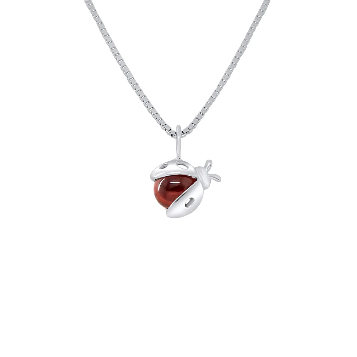 Amours, Bisous & Calins - Pendentif PETITE COCCINELLE - 100% Anallergique - Argent 925 et Grenat Semi-Précieux - Bijou Enfant