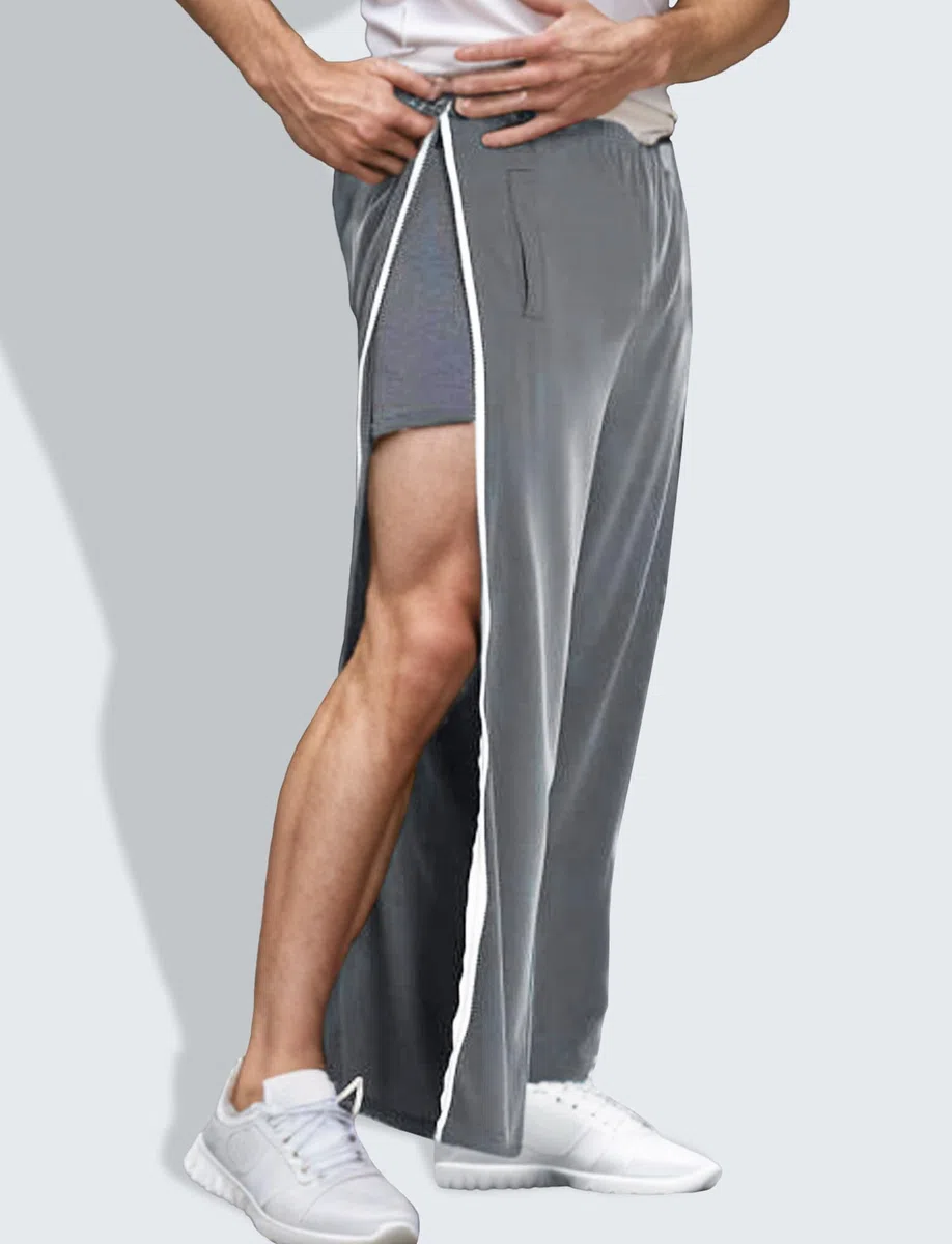 FEOYA Pantalon de Rééducation pour Homme Pantalons de Sport Post-opératoire à Ouverture Totale Jogging à Zips Latéraux Pantalon de Chirurgie avec Poches