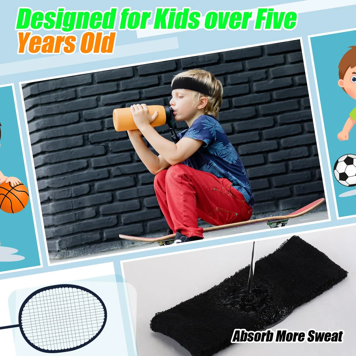 WILLBOND Lot de 42 bandeaux de sport colorés en coton éponge pour enfants, pour le football, le yoga, les activités de plein air