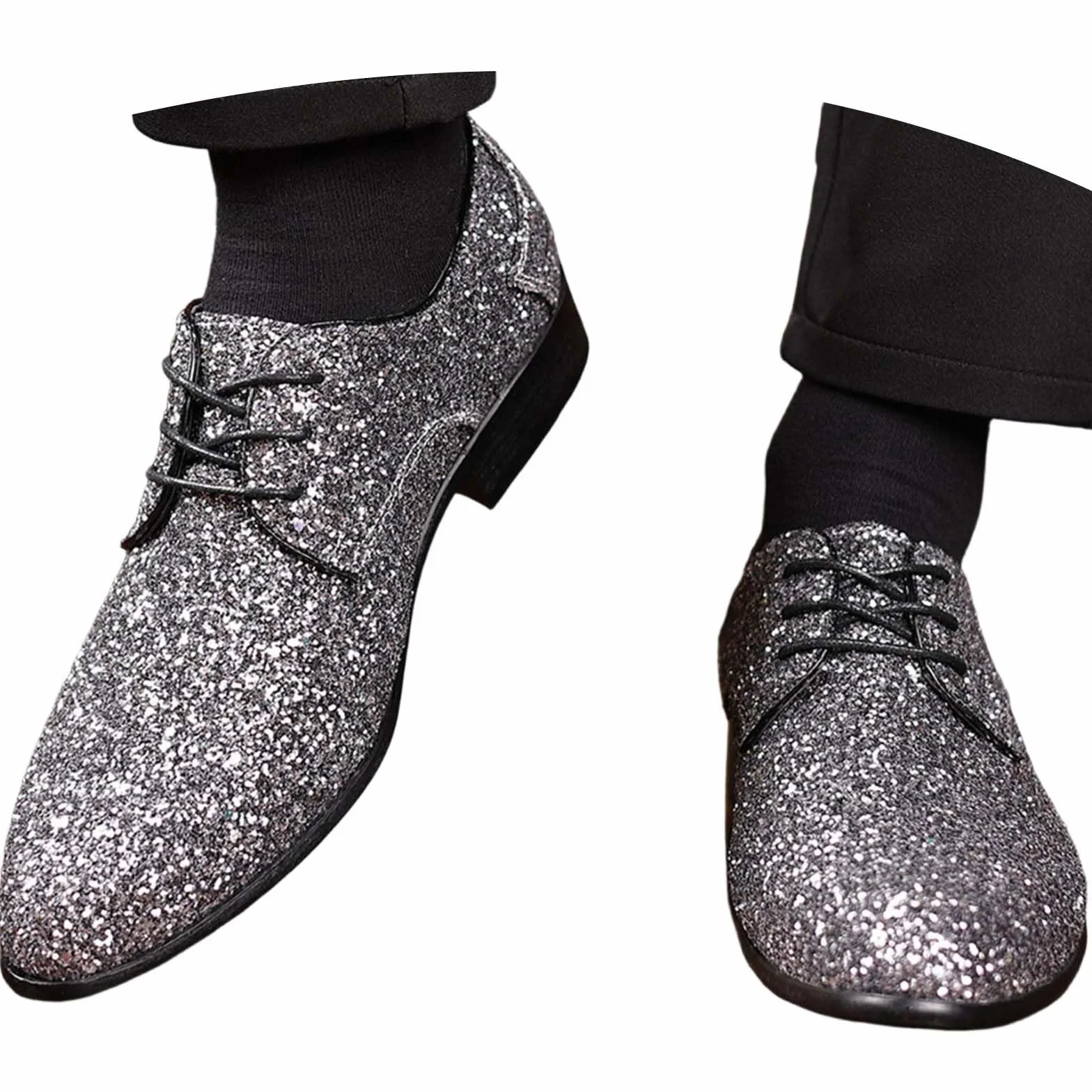 Chaussure Homme Ville en Paillettes Brillante, Chaussures Oxfords pour Hommes à Lacets, Bout Pointu, Richelieu Derbies Homme, Chaussure Costume Élégant | pour Soirée, Mariage, Cérémonie, Fête et Scène