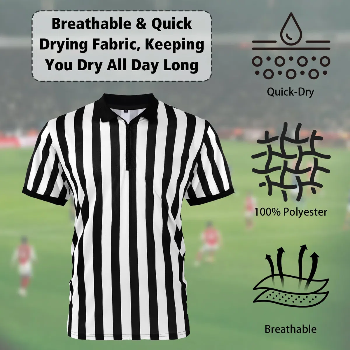 Mens Official Umpire Jersey Stripe Overturned Collar Ref Uniform Referee Shirt for Basketball Football Soccer