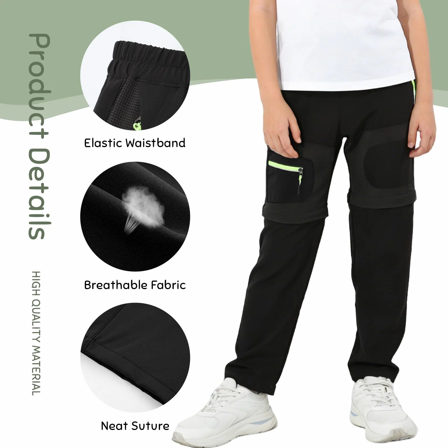 SUKUTU Pantalon 2 en 1 avec Fermeture éclair pour garçons et Filles Pantalon de randonnée pour l'été Pantalon Convertible Court, léger et à séchage Rapide Activités de Plein air