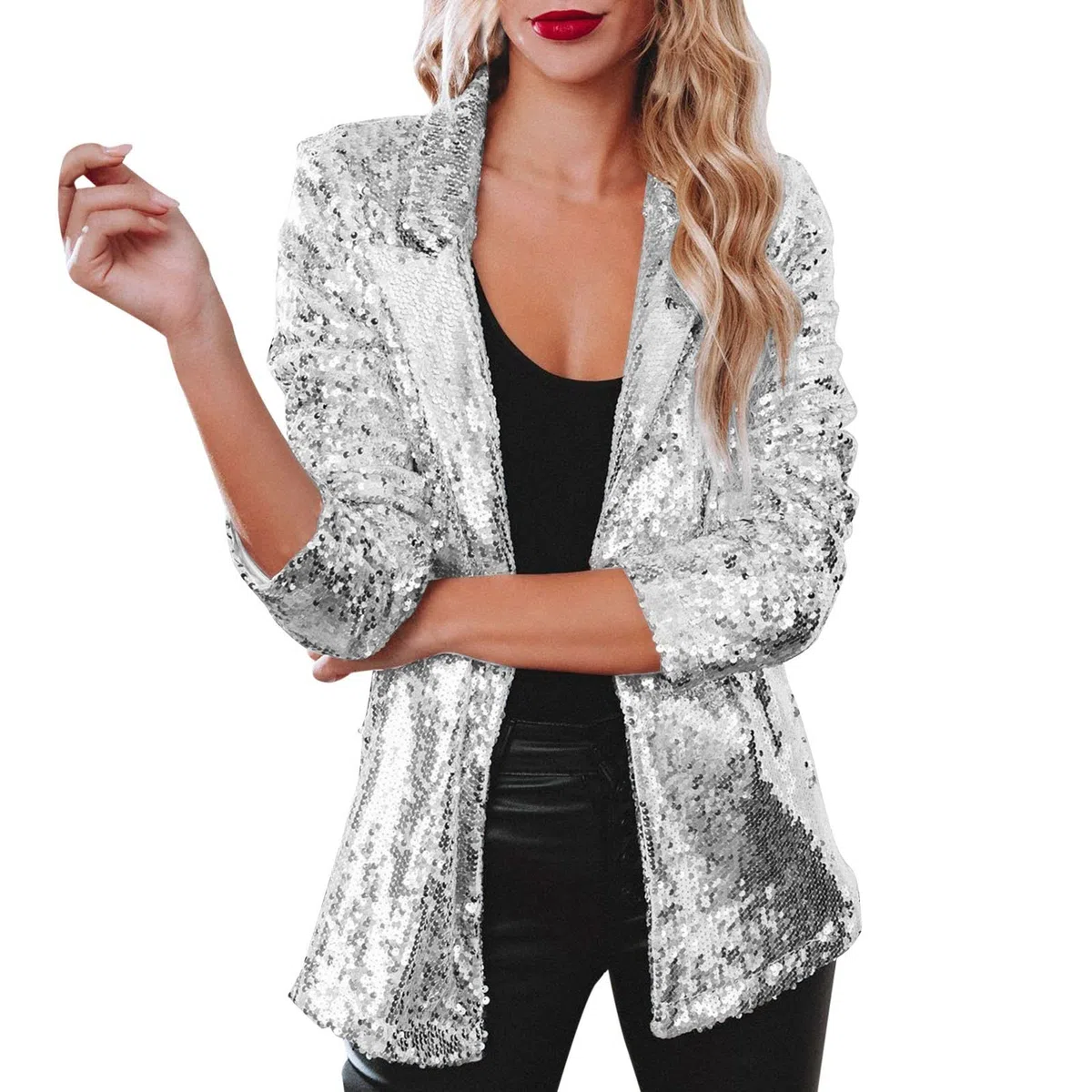 Blazer Décontracté à Revers à Paillettes pour Femmes Veste Pailletée Personnalisée à Manches Longues pour Femmes Adaptée Aux Dîners