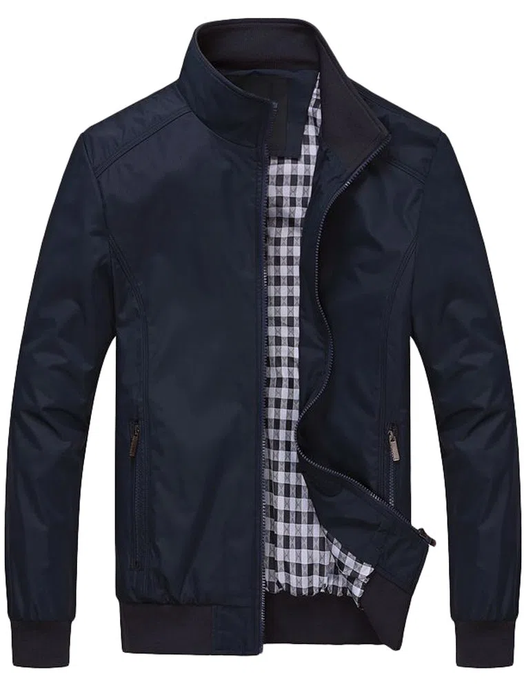 FTCayanz Blouson Homme Casual Léger Veste Mi Saison Manches Longues Col Montant Manteau S-3XL