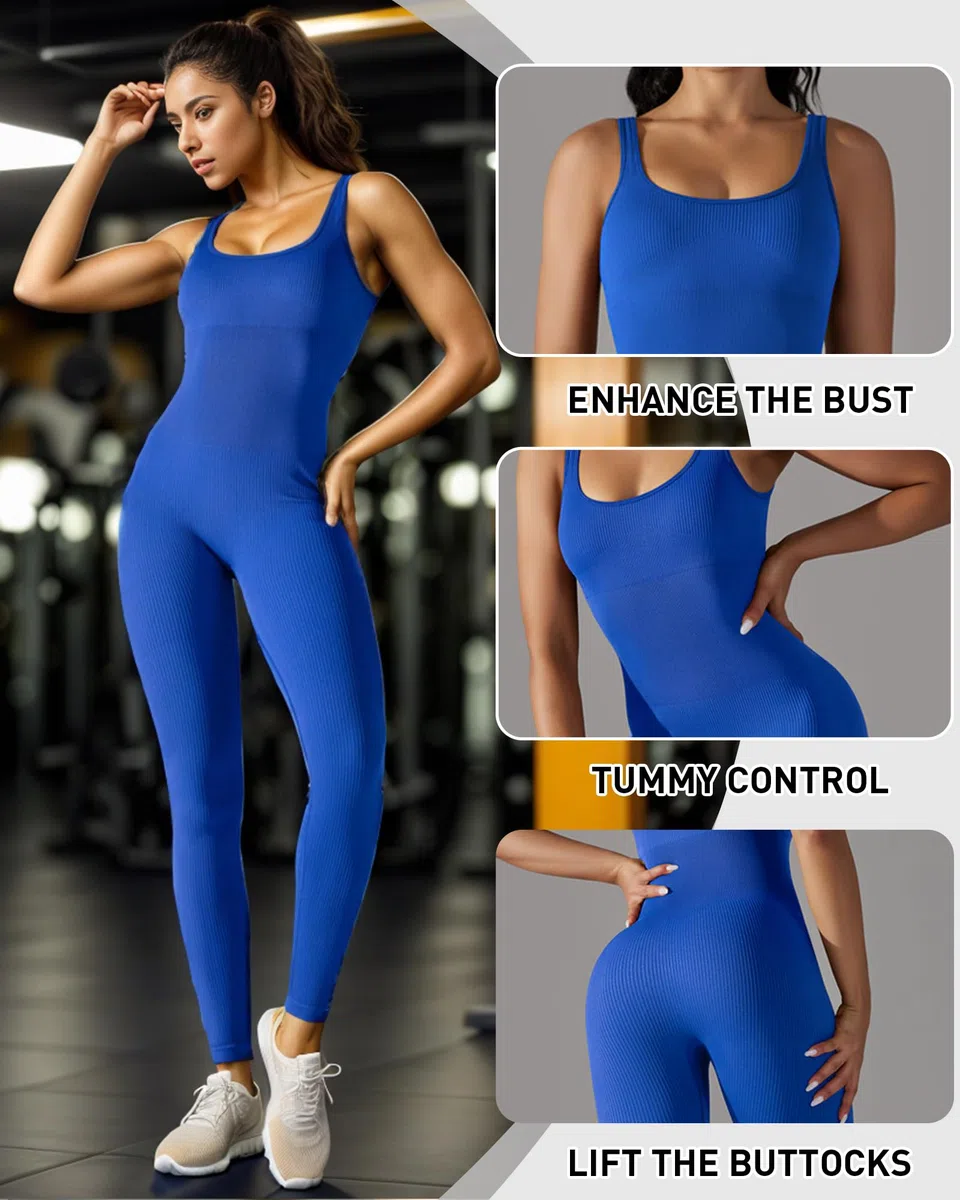 Merlvida Combinaison Femme Sport Sans Couture Jumpsuit Fitness Ajusté et Élastique Skinny Une Pièce Tenue Sportive Sexy Gym Survêtement Pour Sports Yoga Jogging